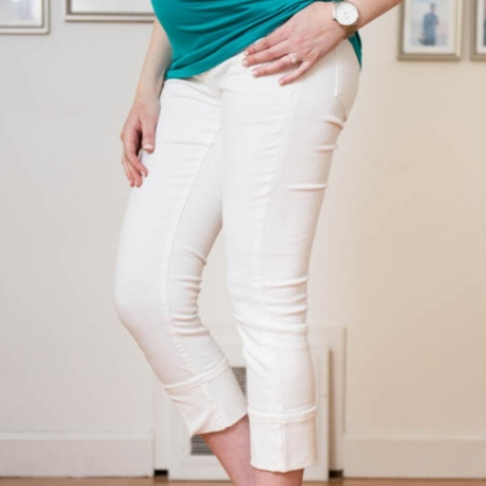 Lila Ryan Kent Maternity White Cuffed Cropped Capri Skinny Jeans. Sz 29 - Picture 1 of 8